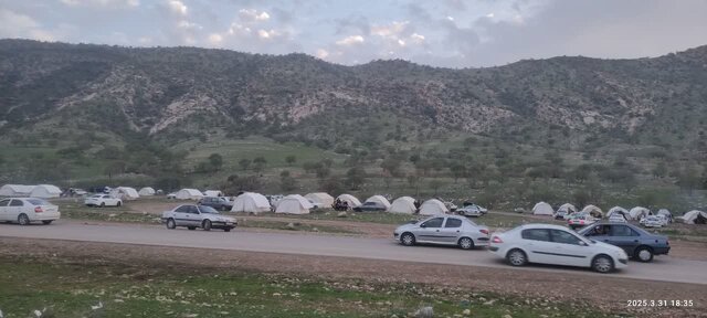 ترافیک گردشگران نوروزی در تفرجگاه میان‌دار گیلانغرب 